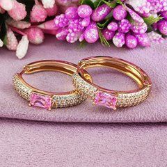 Сережки кільця Xuping рожевий камінь медичне золото позолота 18К А/В 1-4104