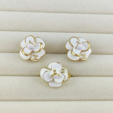 Сережки 1:1 STAINLESS STEEL Камелія біла медична сталь позолота 14К (ЛИМОНКА) А/В 11-0068
