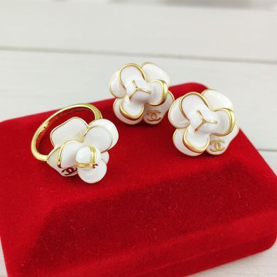 Сережки 1:1 STAINLESS STEEL Камелія біла медична сталь позолота 14К (ЛИМОНКА) А/В 11-0068