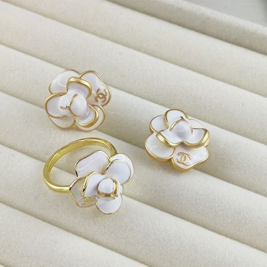 Сережки 1:1 STAINLESS STEEL Камелія біла медична сталь позолота 14К (ЛИМОНКА) А/В 11-0068
