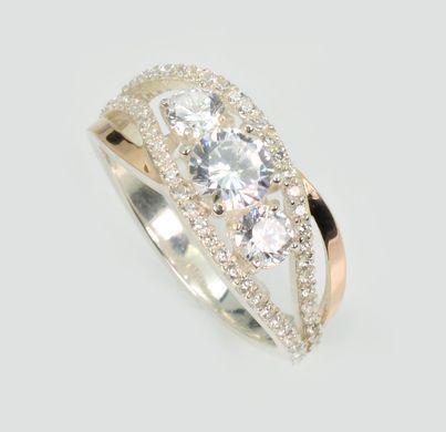 Серебряное кольцо с золотыми вставками 286к 18.5