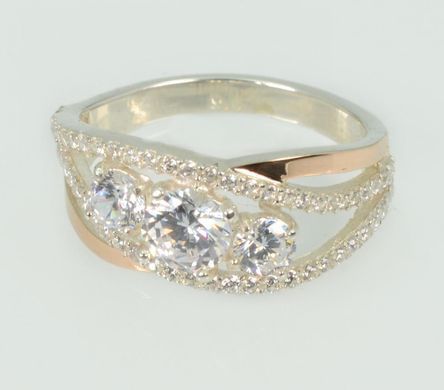Серебряное кольцо с золотыми вставками 286к 18.5