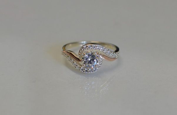 Серебряное кольцо с золотыми пластинами 072к 15