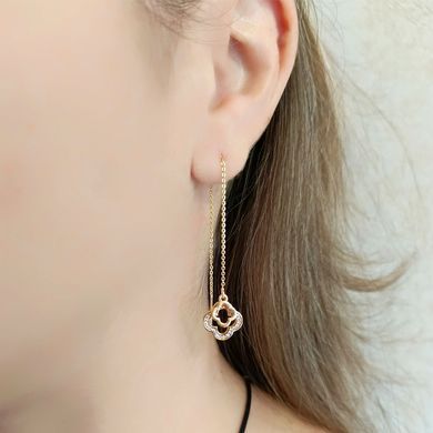 Серьги протяжки Xuping Четырехлистник медицинское золото позолота 18К А/В 1-4312