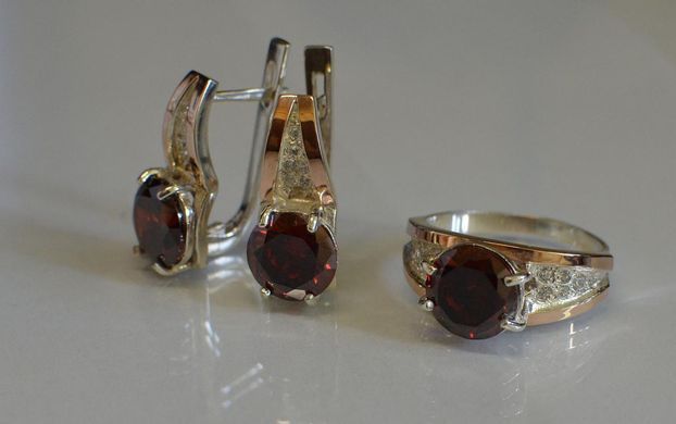 Серебряный набор с золотыми пластинами 026 15