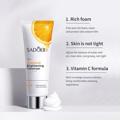 Пінка для вмивання та захисту від пересушування шкіри обличчя з вітаміном С Sadoer 100 гр