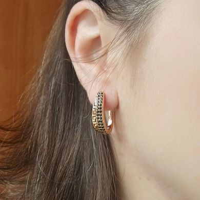 Серьги Xuping Греческий узор черные камни медицинское золото позолота 18К английский замок А/В 1-4093