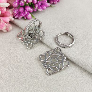 Сережки підвіски STAINLESS STEEL медична сталь родій А/В 10-0663