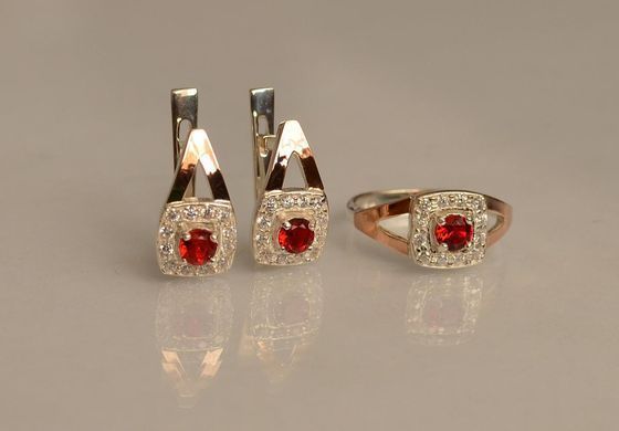 Серебряный набор с золотыми пластинами 032 15