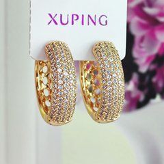Сережки кільця Xuping білий камінь медичне золото позолота 18К А/В 1-4108