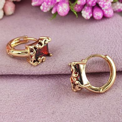 Серьги кольца Xuping красные медицинское золото позолота 18К А/В 1-4207