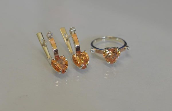 Серебряный набор с золотыми пластинами 025 15
