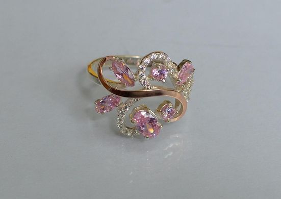 Серебряное кольцо с золотыми вставками 151к 15