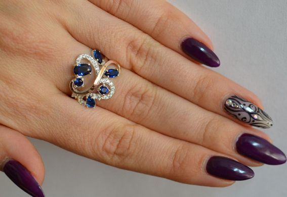 Серебряное кольцо с золотыми вставками 151к 15