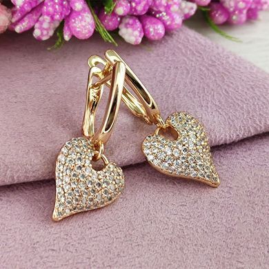 Серьги подвески Xuping Сердечки медицинское золото позолота 18К английский замок А/В 1-4292
