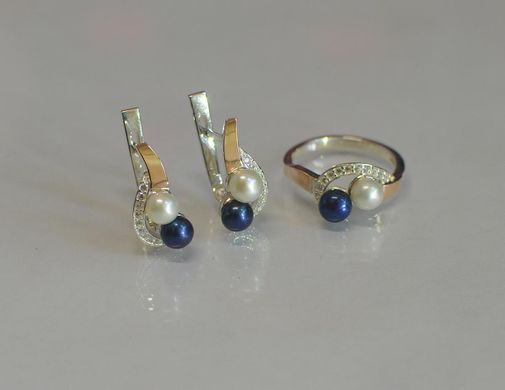 Серебряный набор украшений с жемчугом 109 15