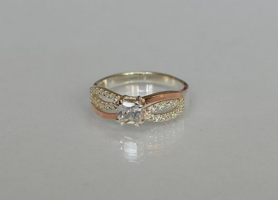 Серебряное кольцо с золотыми вставками 136к 15