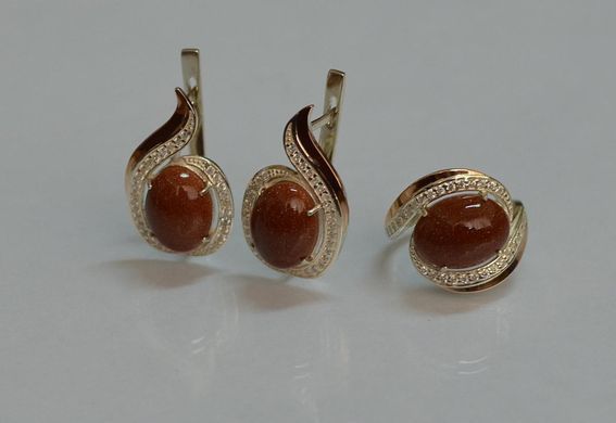 Серебряный комплект с золотыми вставками 148 15