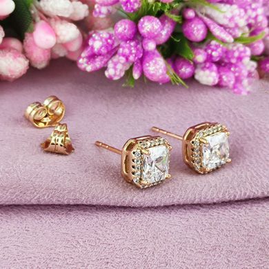 Серьги гвоздики Xuping белые медицинское золото позолота 18К А/В 1-4073