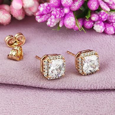 Серьги гвоздики Xuping белые медицинское золото позолота 18К А/В 1-4073
