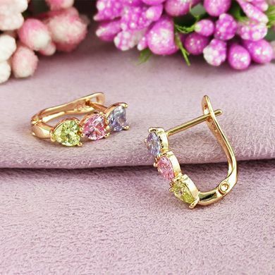 Сережки маленькі Xuping Сердечки кольорові медичне золото позолота 18К англійська застібка А/В 1-4221