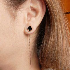 Серьги протяжки STAINLESS STEEL Четырехлистник медицинская сталь позолота РО А/В 10-0877