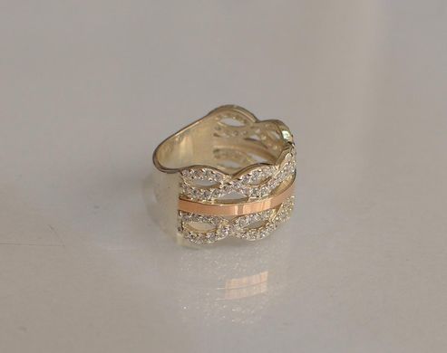 Серебряное кольцо с золотыми вставками 163к 15