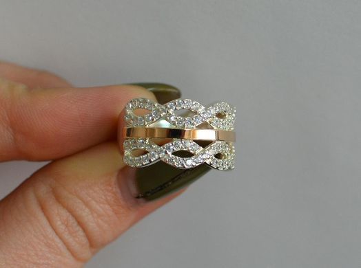 Серебряное кольцо с золотыми вставками 163к 15