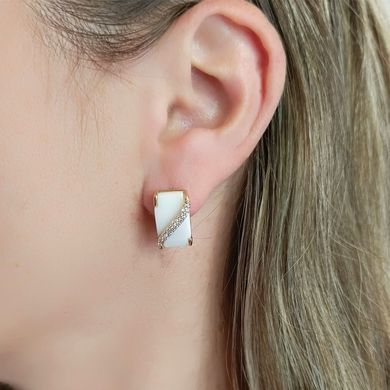 Серьги Xuping керамика белая медицинское золото позолота 18К английский замок А/В 1-4339