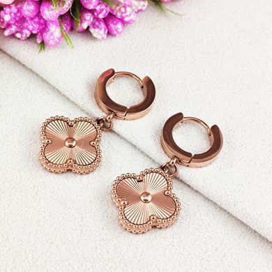 Серьги подвески STAINLESS STEEL Четырехлистник медицинская сталь позолота РО А/В 10-0906