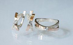 Серебряный гарнитур с пластинами из золота 057 22
